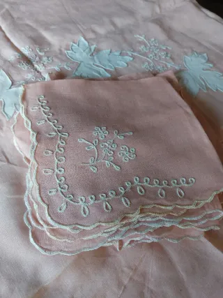 Tovaglia ricamata rosa e bianca