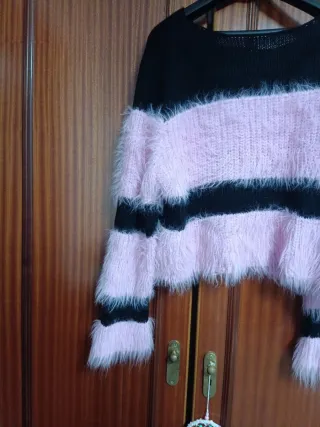 Jersey rayas rosa y negro peludo