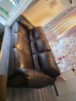 Sofá de piel auténtica negro/marrón