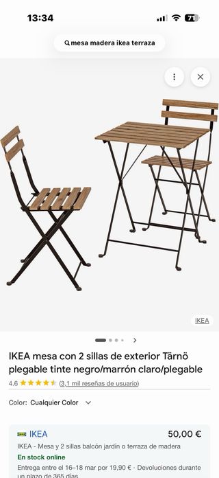 Mesa y 3  Sillas Madera Plegable IKEA