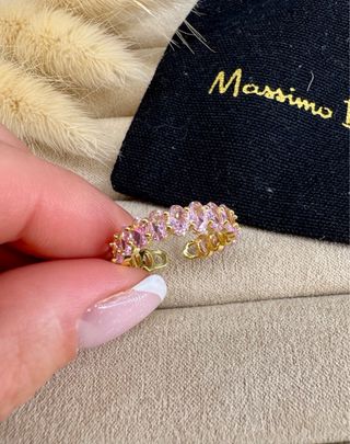Anillo Massimo Dutti oro y piedras rosas