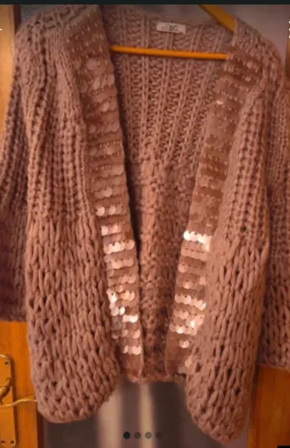 Chaqueta punto marrón lentejuelas talla única