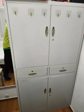 Armario Metálico Gris/plata con Puertas y Cajones