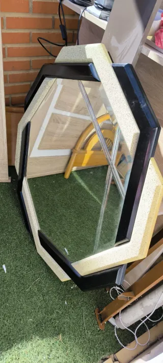 Mesa consola cristal y base texturizada con espejo