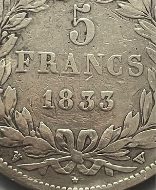 5 Francos 1833; Luis Felipe I, ceca de Lille