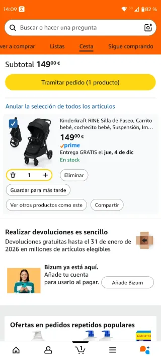 Carrito de bebé Kinderkraft negro