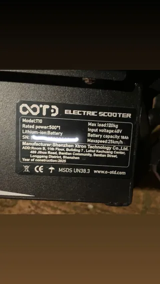 Patinete Eléctrico OOTD T10 Nuevo
