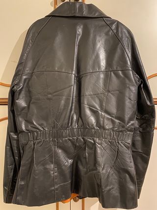 Giacca Pelle Vintage Polizia Nera Taglia L