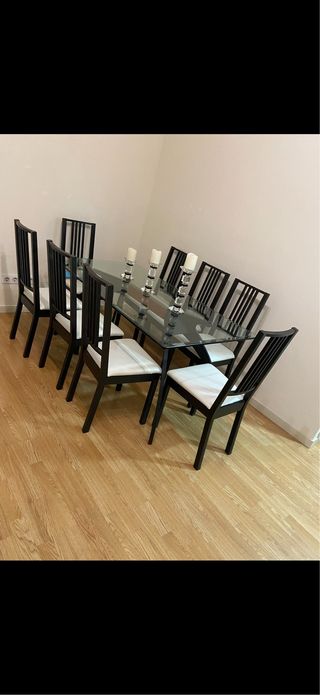 Mesa cristal y 6 sillas comedor