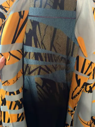 Gabardina vintage azul y amarilla precio algo nego