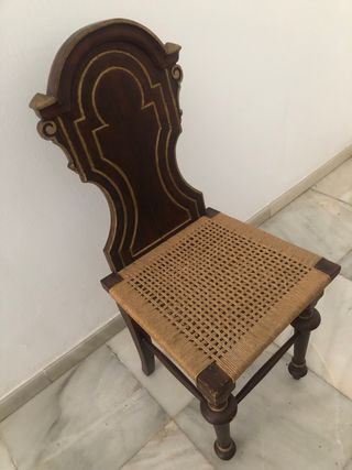 Silla antigua madera olivo asiento y respaldo