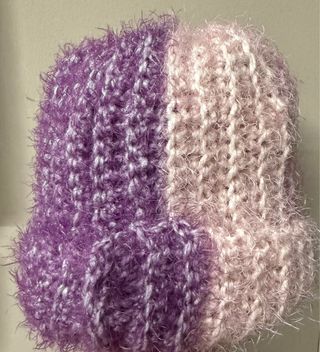 Berretto donna uncinetto rosa/grigio