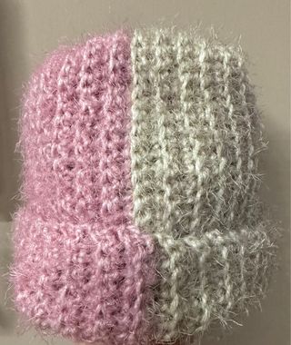 Berretto donna uncinetto rosa/grigio