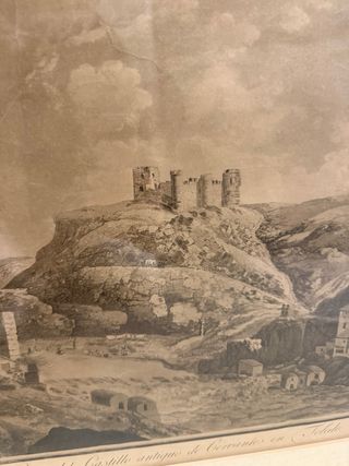 Grabado antiguo Vista del Castillo Cervantes