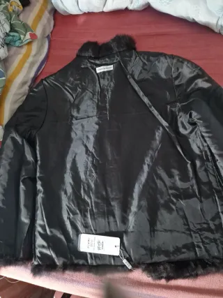 Abrigo piel conejo auténtica marrón oscuro intenso