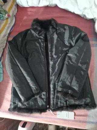 Abrigo piel conejo auténtica marrón oscuro intenso