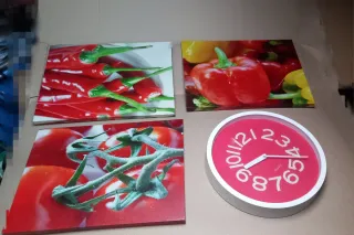 Cuadros de cocina y reloj