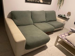 Sofá modular beige y verde