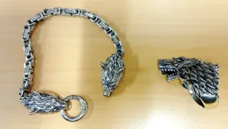 Lote joyería biker lobos anillos y pulsera