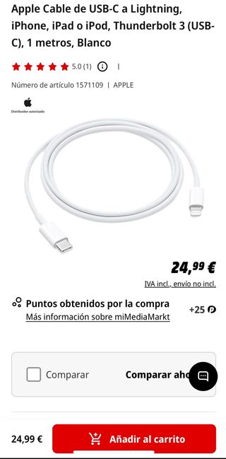 Cable USB C-Lightning Apple