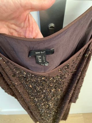 Vestido fiesta MNG SUIT lentejuelas marrón Talla L