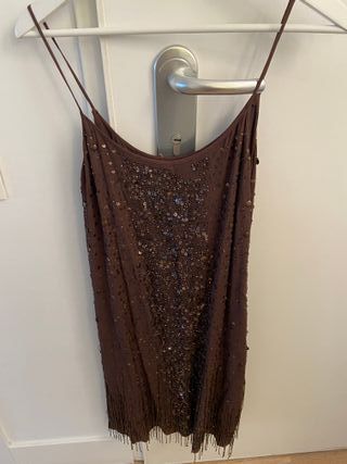 Vestido fiesta MNG SUIT lentejuelas marrón Talla L