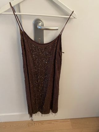 Vestido fiesta MNG SUIT lentejuelas marrón Talla L