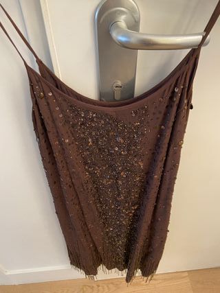 Vestido fiesta MNG SUIT lentejuelas marrón Talla L
