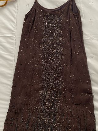 Vestido fiesta MNG SUIT lentejuelas marrón Talla L