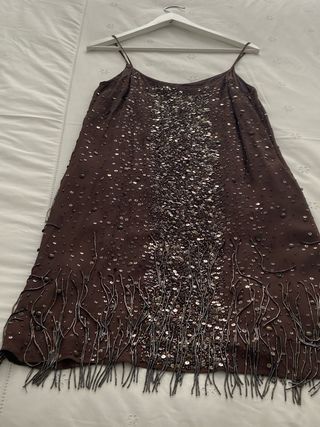 Vestido fiesta MNG SUIT lentejuelas marrón Talla L