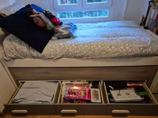 Cama doble somier y colchon nido juvenil con cajon