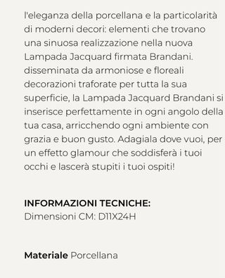 Lampada Brandani porcellana jacquard cm 11x24