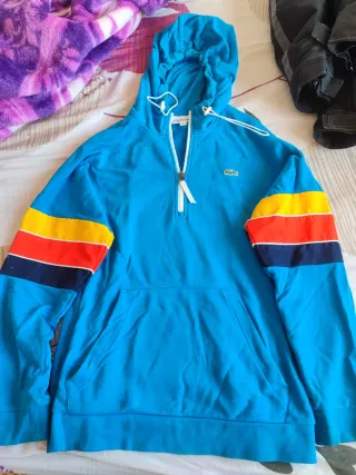 Sudadera Lacoste Azul con Rayas Multicolor