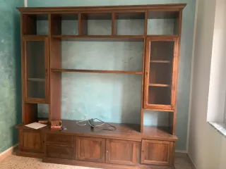 Parete soggiorno libreria legno massello