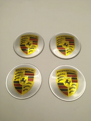4 CHAPAS de centro de llantas PORSCHE 65MM plata