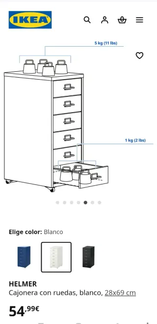Cajonera Metálica HELMER Ikea Blanca