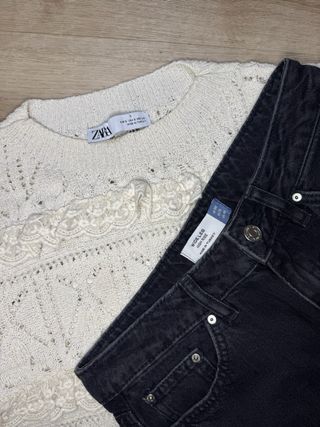 Conjunto Top Blanco y Pantalón Negro