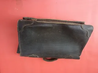Cartera escolar cuero marrón años 60