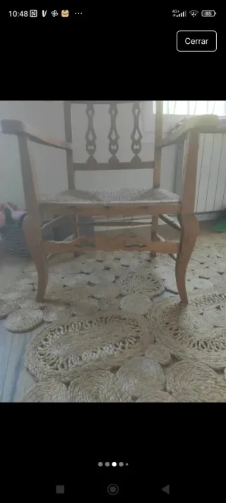 Poltrona vintage in legno e iuta