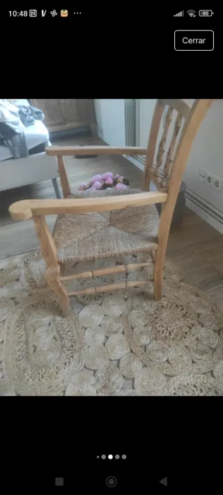 Poltrona vintage in legno e iuta