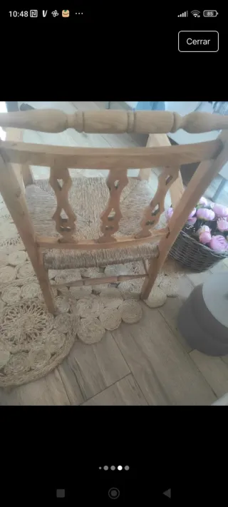 Poltrona vintage in legno e iuta