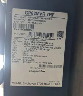MSI GP62MVR Leopard Pro Notebook