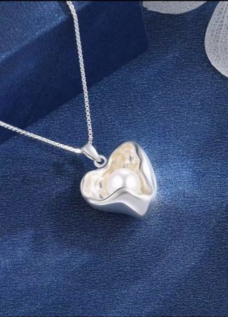 Collar Corazón con Perla Plata