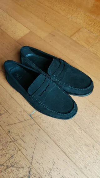 Mocassini Zara Pelle Scamosciata Neri