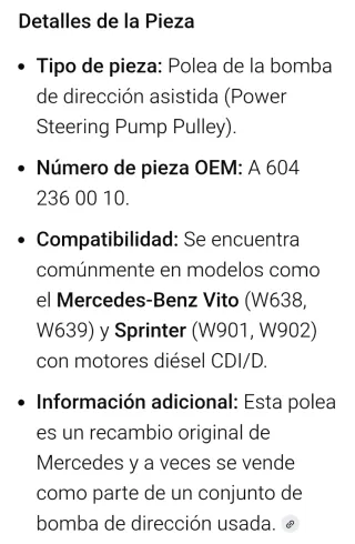 Polea Bomba Dirección Asistida Mercedes A004 236