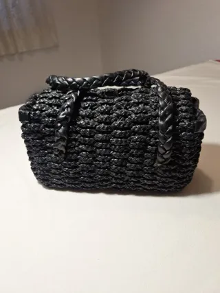 Bolso Vintage Rafia y Cuero Años 60 Negro