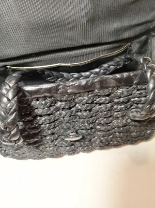 Bolso Vintage Rafia y Cuero Años 60 Negro
