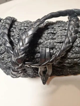 Bolso Vintage Rafia y Cuero Años 60 Negro