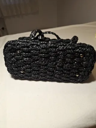 Bolso Vintage Rafia y Cuero Años 60 Negro