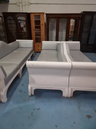 Sofá rinconera polipiel y madera